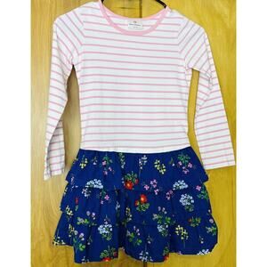 NWOT Hanna Andersson Sz 8 (130) Pink Stripe Blue Floral Tiered Skirt Twirl Dress